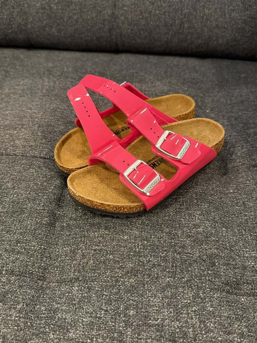 Birkenstock Kids Arizona Birko-Flor Patent Sandals Fuchsia Tulip Size 30